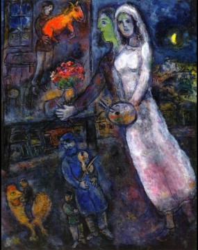 Marc Chagall œuvres - Jeunes mariés et violoniste contemporain Marc Chagall